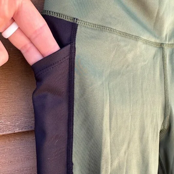 Lularoe Rise Leggings Active Wear Capri Mesh Pockets Sage Green Black Pant Size - Picture 4 of 9